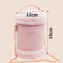 Pink Plush Cylinder Elegant Shoulder Portable Makeup Storage Bag