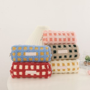 JTCB-Y040Waffle lamb plush pencil case niche student stationery storage bag