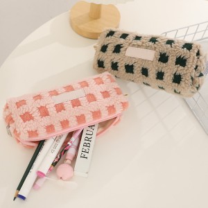 JTCB-Y040Waffle lamb plush pencil case niche student stationery storage bag