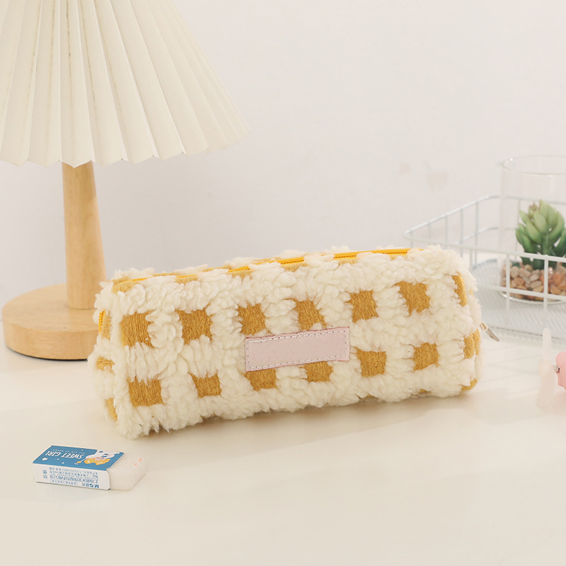 JTCB-Y040Waffle lamb plush pencil case niche student stationery storage bag